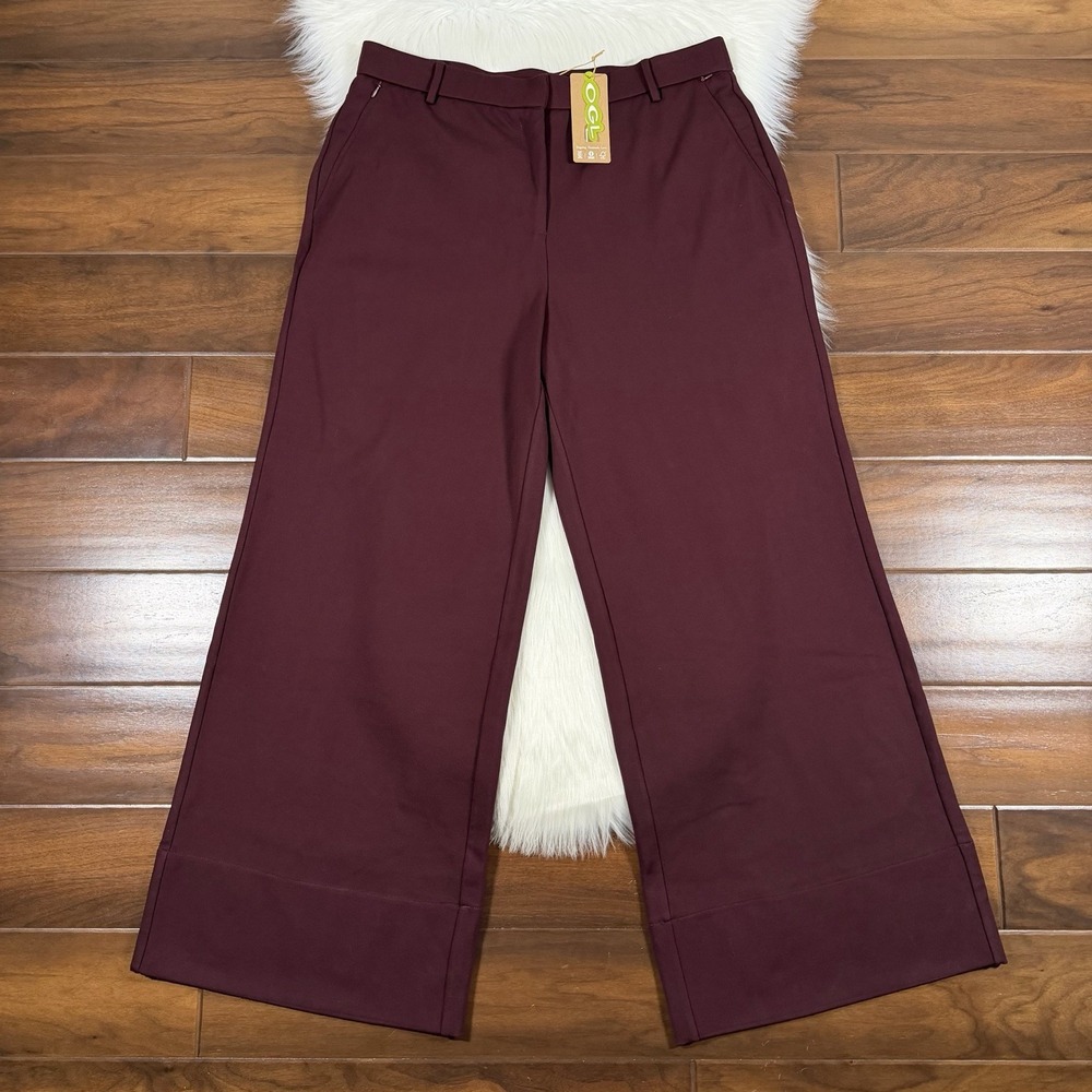 OGL Women's Size XL Burgundy Ponte Knit Wide Leg‎ Trouser Pants